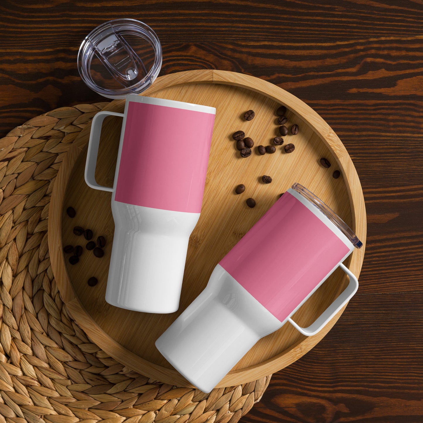 Tickle Me Pink Travel mug with a handle